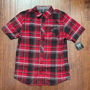 Shaun White Boy’s Red and Black Plaid Button Down Shirt, Size XL, NWT